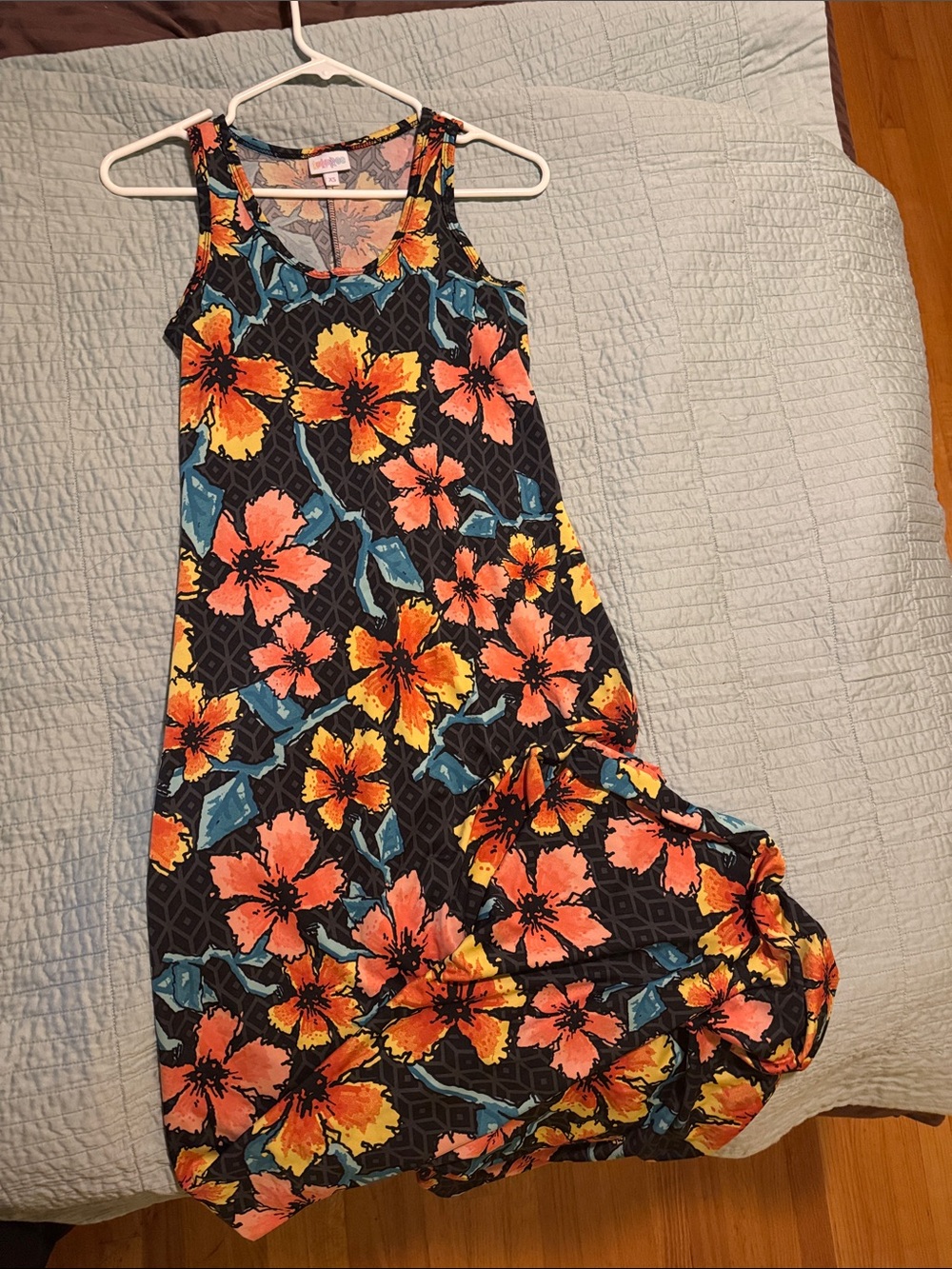 LuLaRoe Floral Maxi Dress in Black, Coral, Yellow & Teal